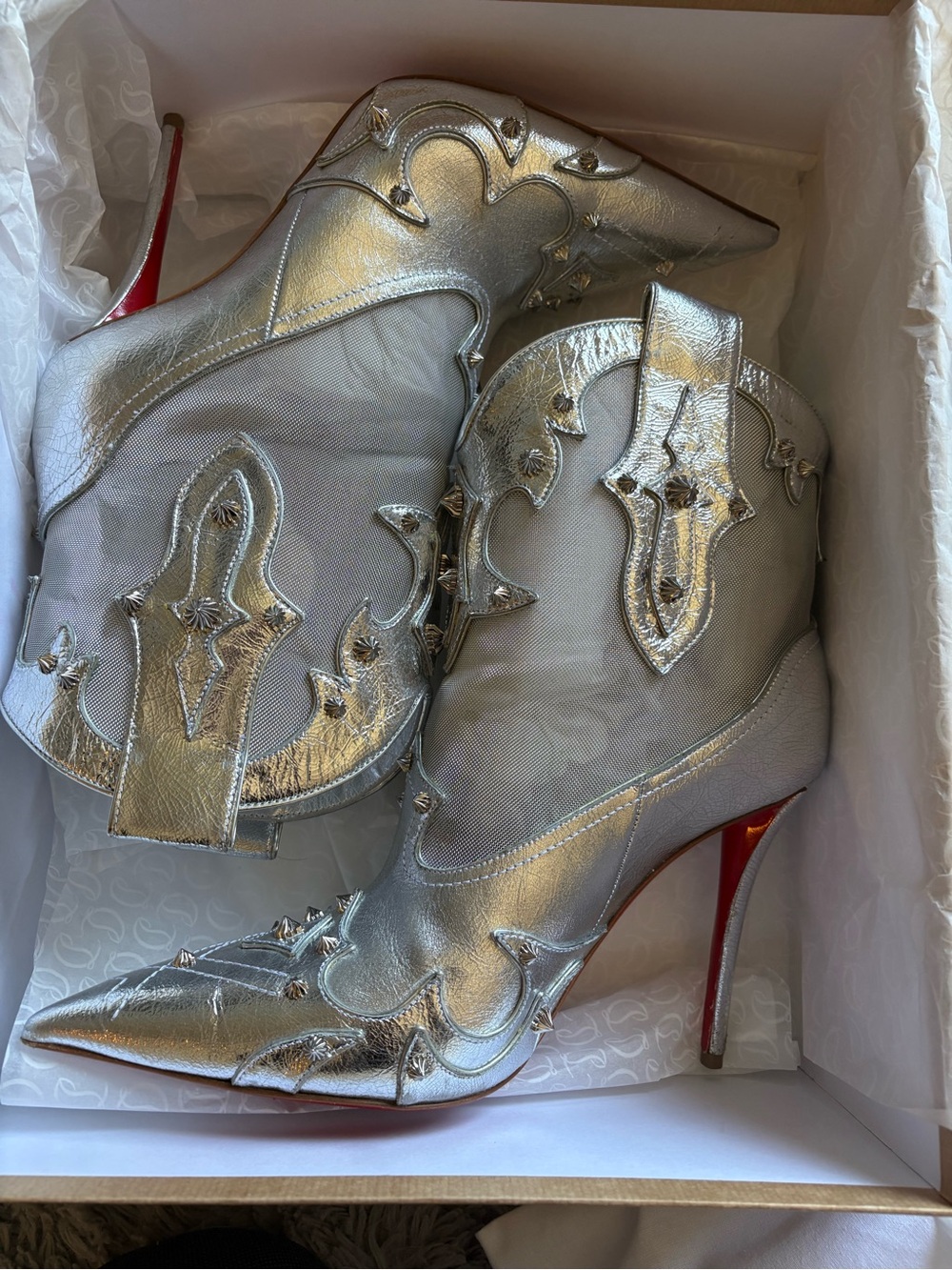 Christian Louboutin High Heel Ankle Boots Silver